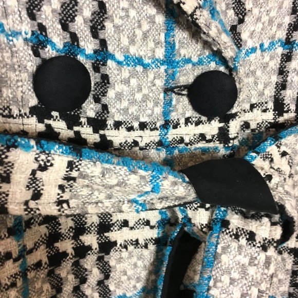 MaxMara 4 Plaid Coat Wool Cotton Textured Tweed Black Lace Velvet Details - Picture 5 of 9